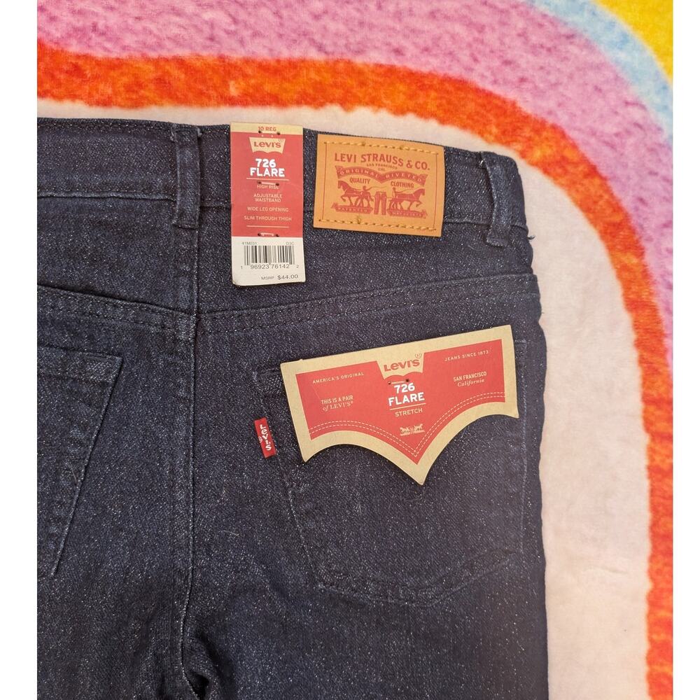 Levis 726 Flare Jeans Girls 10 Dark Wash Sparkle Glitter High Rise Stretch Denim - Picture 2 of 5